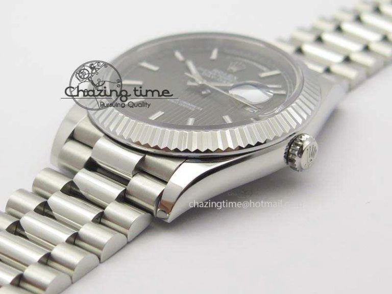 WaterResistant DayDate 40mm BP-Maker 228206 SS Gray Stick Dial (Fluted Bezel) On SS Bracelet ETA 3911