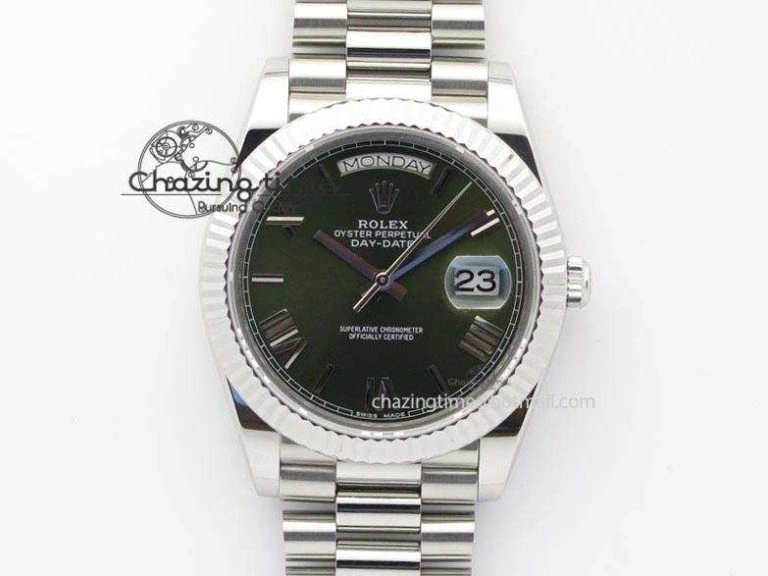 DayDate 40mm BP-Maker 228206 SS Green Roman Dial (Fluted Bezel) On SS Bracelet ETA Stylish 3904