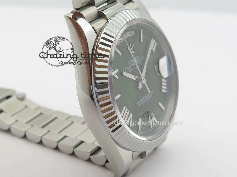 DayDate 40mm BP-Maker 228206 SS Green Roman Dial (Fluted Bezel) On SS Bracelet ETA Stylish 3904