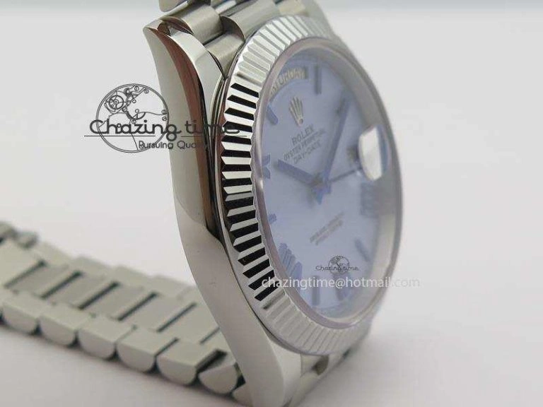 GoAnywhere DayDate 40mm BP-Maker 228206 SS Ice Blue Roman Dial (Fluted Bezel) On SS Bracelet ETA 3910