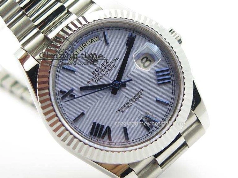 GoAnywhere DayDate 40mm BP-Maker 228206 SS Ice Blue Roman Dial (Fluted Bezel) On SS Bracelet ETA 3910