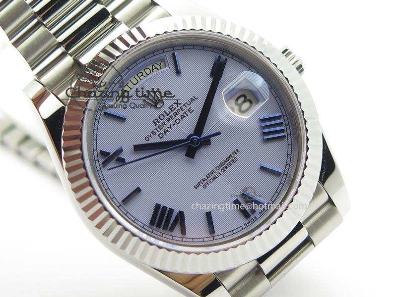 GoAnywhere DayDate 40mm BP-Maker 228206 SS Ice Blue Roman Dial (Fluted Bezel) On SS Bracelet ETA 3910