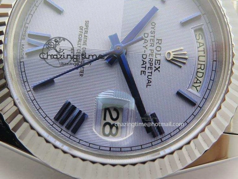 GoAnywhere DayDate 40mm BP-Maker 228206 SS Ice Blue Roman Dial (Fluted Bezel) On SS Bracelet ETA 3910