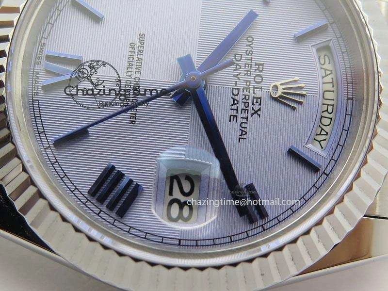 GoAnywhere DayDate 40mm BP-Maker 228206 SS Ice Blue Roman Dial (Fluted Bezel) On SS Bracelet ETA 3910