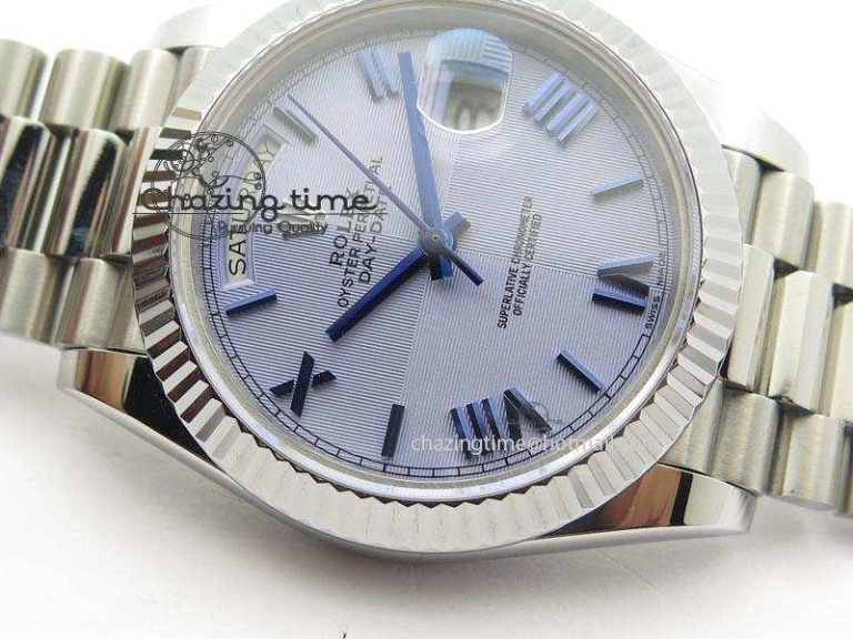 GoAnywhere DayDate 40mm BP-Maker 228206 SS Ice Blue Roman Dial (Fluted Bezel) On SS Bracelet ETA 3910