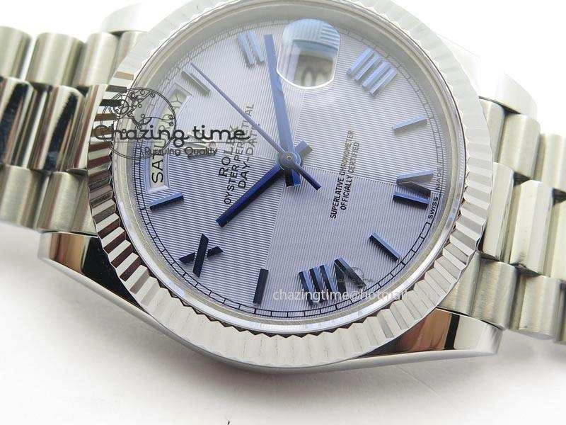 GoAnywhere DayDate 40mm BP-Maker 228206 SS Ice Blue Roman Dial (Fluted Bezel) On SS Bracelet ETA 3910