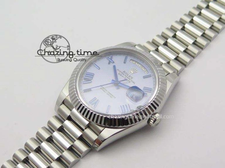 GoAnywhere DayDate 40mm BP-Maker 228206 SS Ice Blue Roman Dial (Fluted Bezel) On SS Bracelet ETA 3910