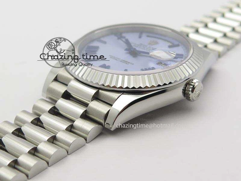 GoAnywhere DayDate 40mm BP-Maker 228206 SS Ice Blue Roman Dial (Fluted Bezel) On SS Bracelet ETA 3910