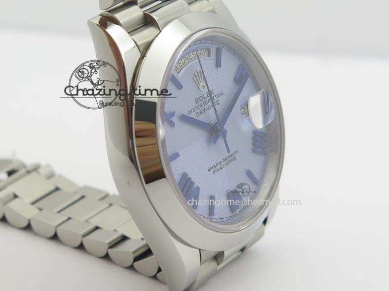 Chic DayDate 40mm BP-Maker 228206 SS Ice Blue Roman Dial (Smooth Bezel) On SS Bracelet ETA 3912