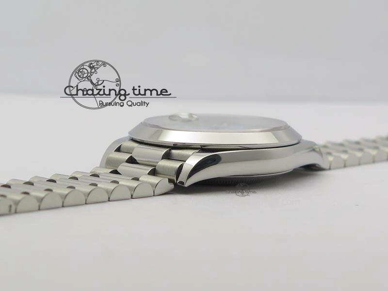 Chic DayDate 40mm BP-Maker 228206 SS Ice Blue Roman Dial (Smooth Bezel) On SS Bracelet ETA 3912