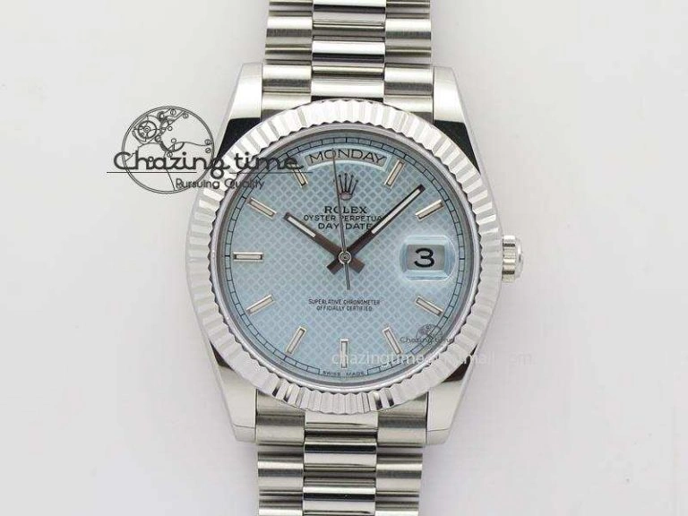 DayDate 40mm BP-Maker 228206 SS Ice Blue Stick Dial (Fluted Bezel) On SS Bracelet ETA Colorful 3909