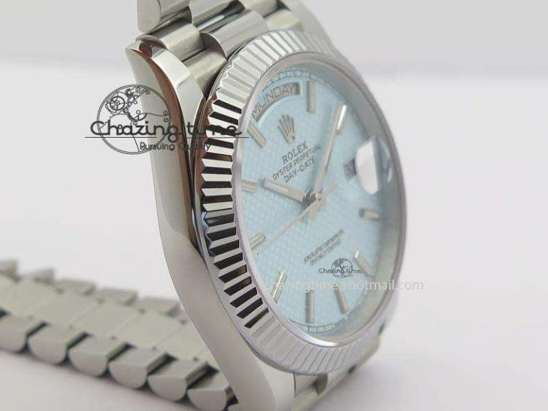 DayDate 40mm BP-Maker 228206 SS Ice Blue Stick Dial (Fluted Bezel) On SS Bracelet ETA Colorful 3909