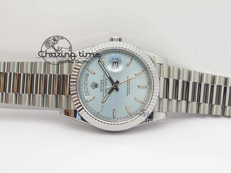 DayDate 40mm BP-Maker 228206 SS Ice Blue Stick Dial (Fluted Bezel) On SS Bracelet ETA Colorful 3909