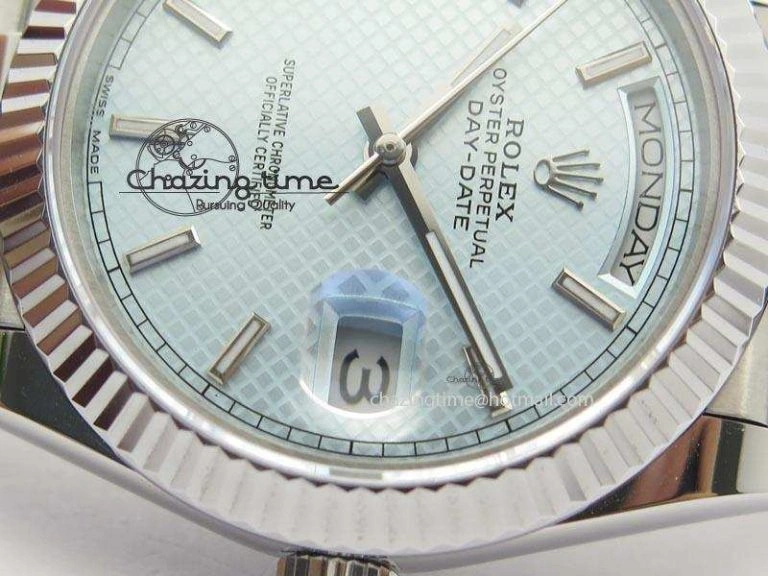 DayDate 40mm BP-Maker 228206 SS Ice Blue Stick Dial (Fluted Bezel) On SS Bracelet ETA Colorful 3909