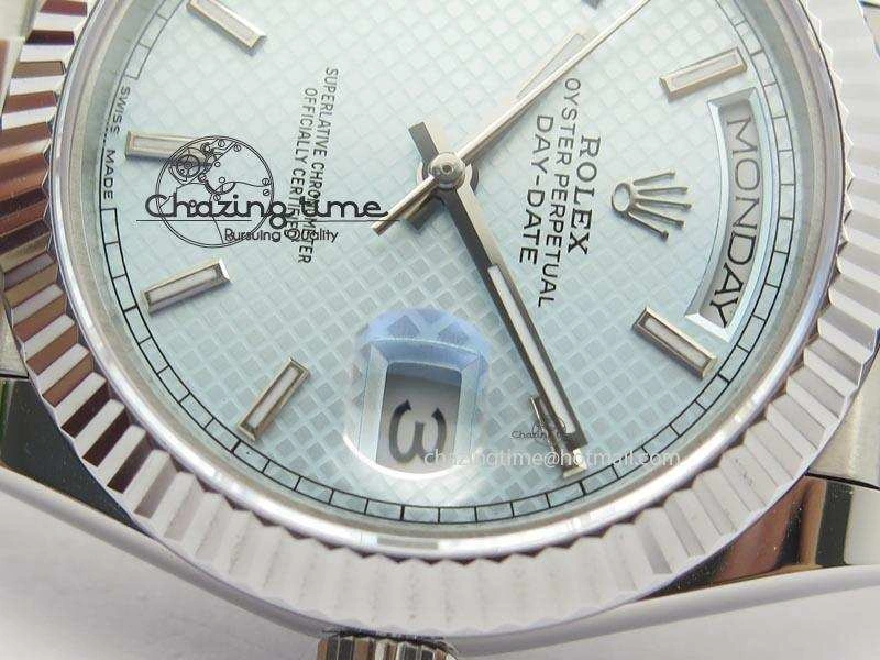DayDate 40mm BP-Maker 228206 SS Ice Blue Stick Dial (Fluted Bezel) On SS Bracelet ETA Colorful 3909