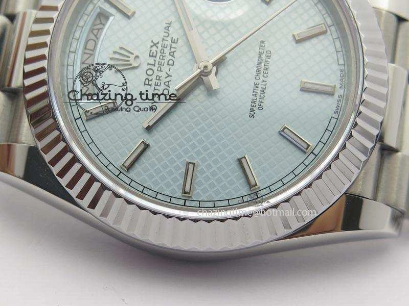 DayDate 40mm BP-Maker 228206 SS Ice Blue Stick Dial (Fluted Bezel) On SS Bracelet ETA Colorful 3909