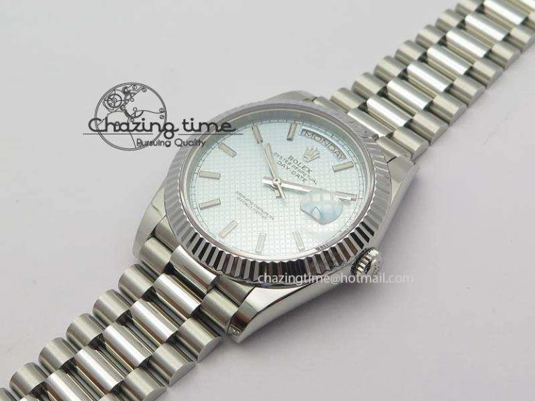 DayDate 40mm BP-Maker 228206 SS Ice Blue Stick Dial (Fluted Bezel) On SS Bracelet ETA Colorful 3909