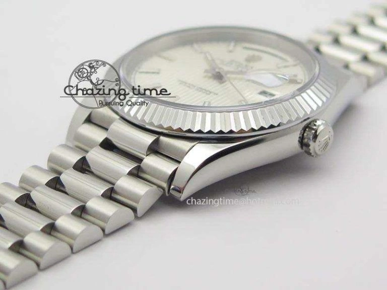DayDate 40mm BP-Maker 228206 SS Silver Stick Dial (Fluted Bezel) On SS Bracelet ETA Lightweight 3908