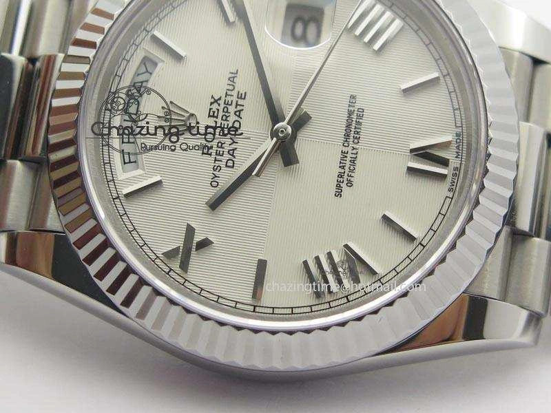 Modern DayDate 40mm BP-Maker 228206 SS White Roman Dial (Fluted Bezel) On SS Bracelet ETA 3905