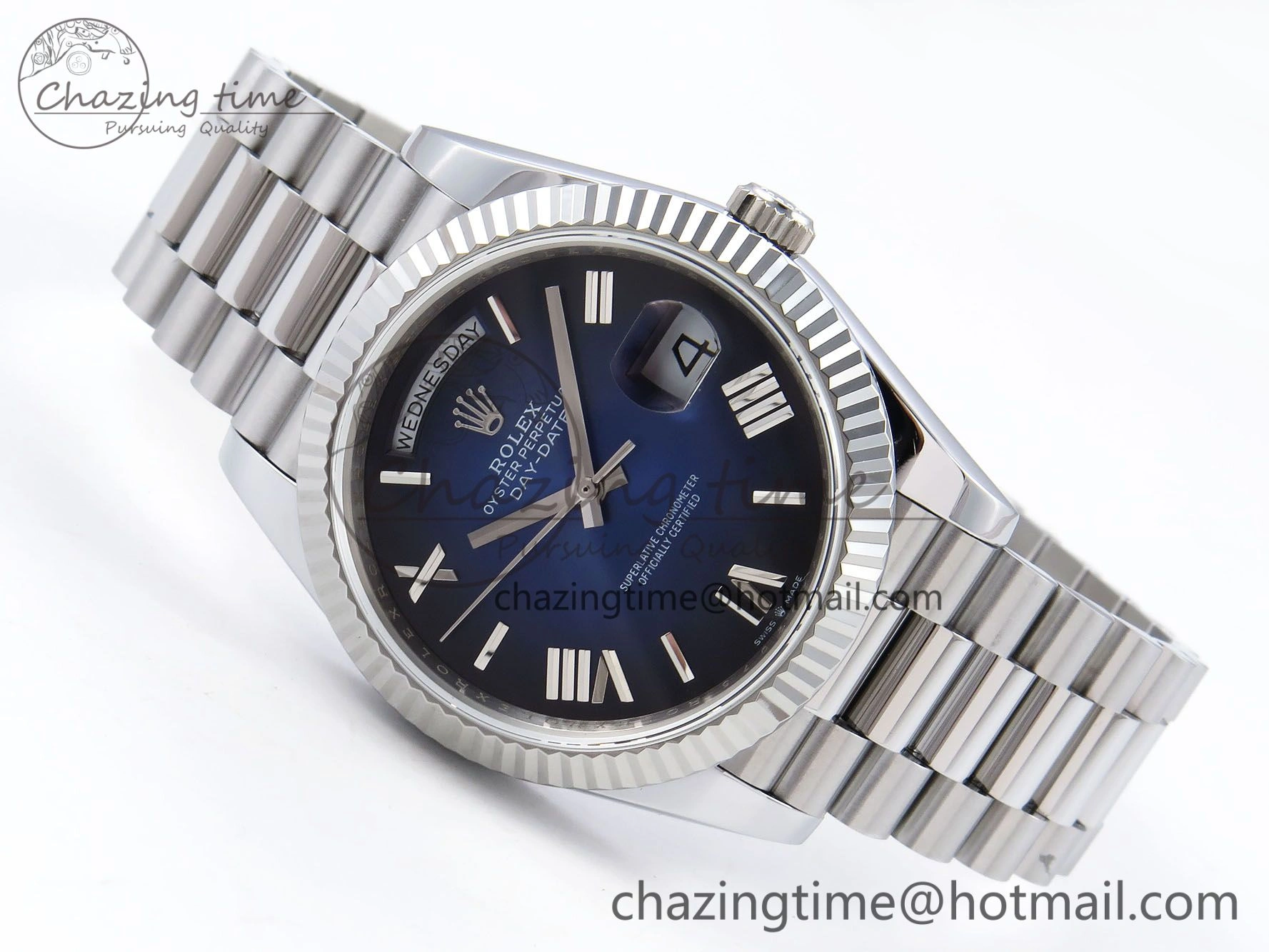DayDate 40mm SS QF 1:1 Best Edition Blue Roman Dial on President Bracelet A2824 (Gain Weight) Unique 1328