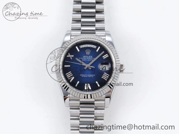 DayDate 40mm SS QF 1:1 Best Edition Blue Roman Dial on President Bracelet A2824 (Gain Weight) Unique 1328