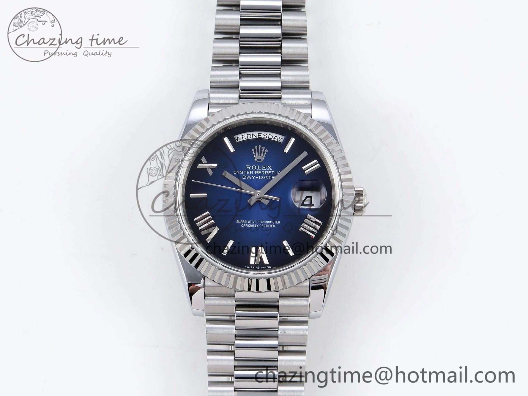 DayDate 40mm SS QF 1:1 Best Edition Blue Roman Dial on President Bracelet A2824 (Gain Weight) Unique 1328
