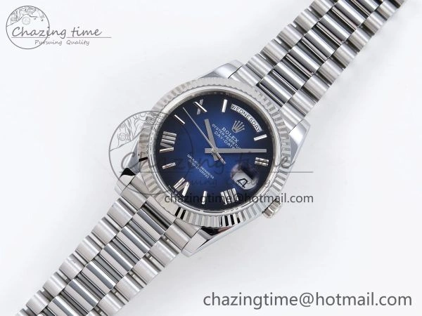 DayDate 40mm SS QF 1:1 Best Edition Blue Roman Dial on President Bracelet A2824 (Gain Weight) Unique 1328