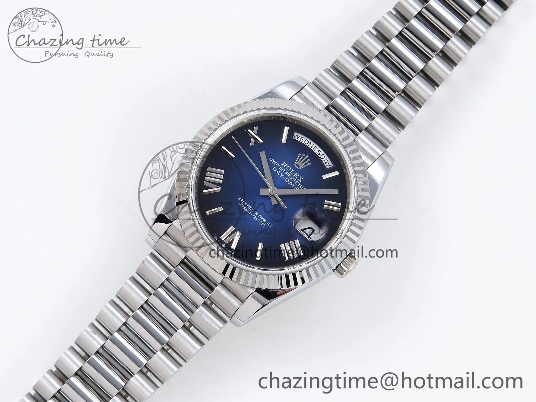DayDate 40mm SS QF 1:1 Best Edition Blue Roman Dial on President Bracelet A2824 (Gain Weight) Unique 1328