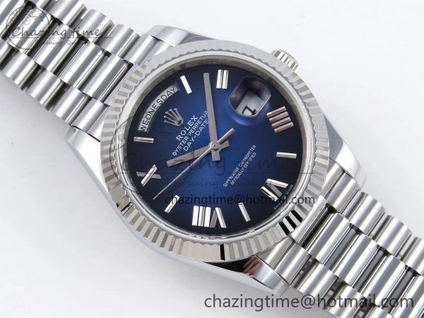DayDate 40mm SS QF 1:1 Best Edition Blue Roman Dial on President Bracelet A2824 (Gain Weight) Unique 1328