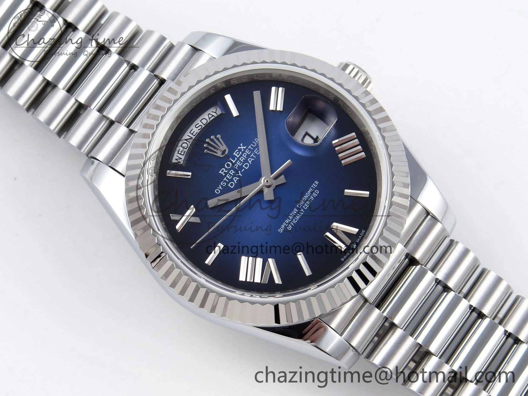 DayDate 40mm SS QF 1:1 Best Edition Blue Roman Dial on President Bracelet A2824 (Gain Weight) Unique 1328