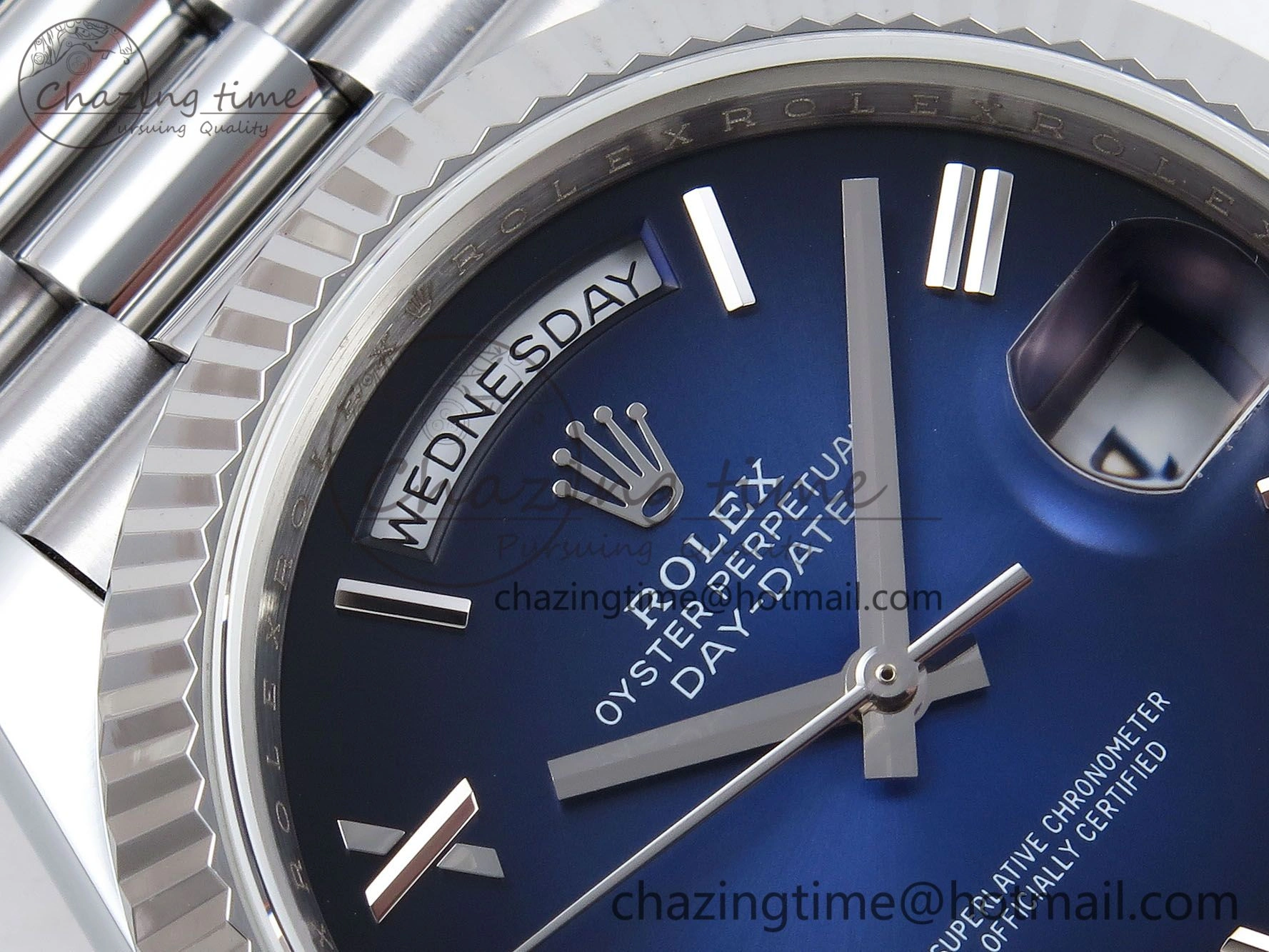 DayDate 40mm SS QF 1:1 Best Edition Blue Roman Dial on President Bracelet A2824 (Gain Weight) Unique 1328