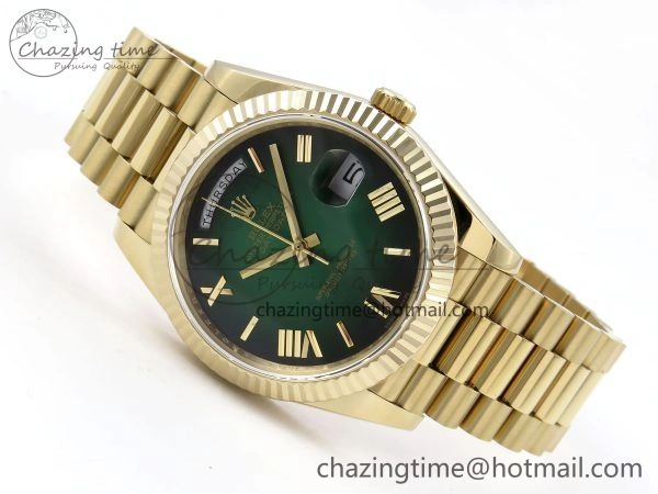 DayDate 40mm YG QF 1:1 Best Edition Green Roman Dial on President Bracelet A2824 (Gain Weight) Colorful 1333