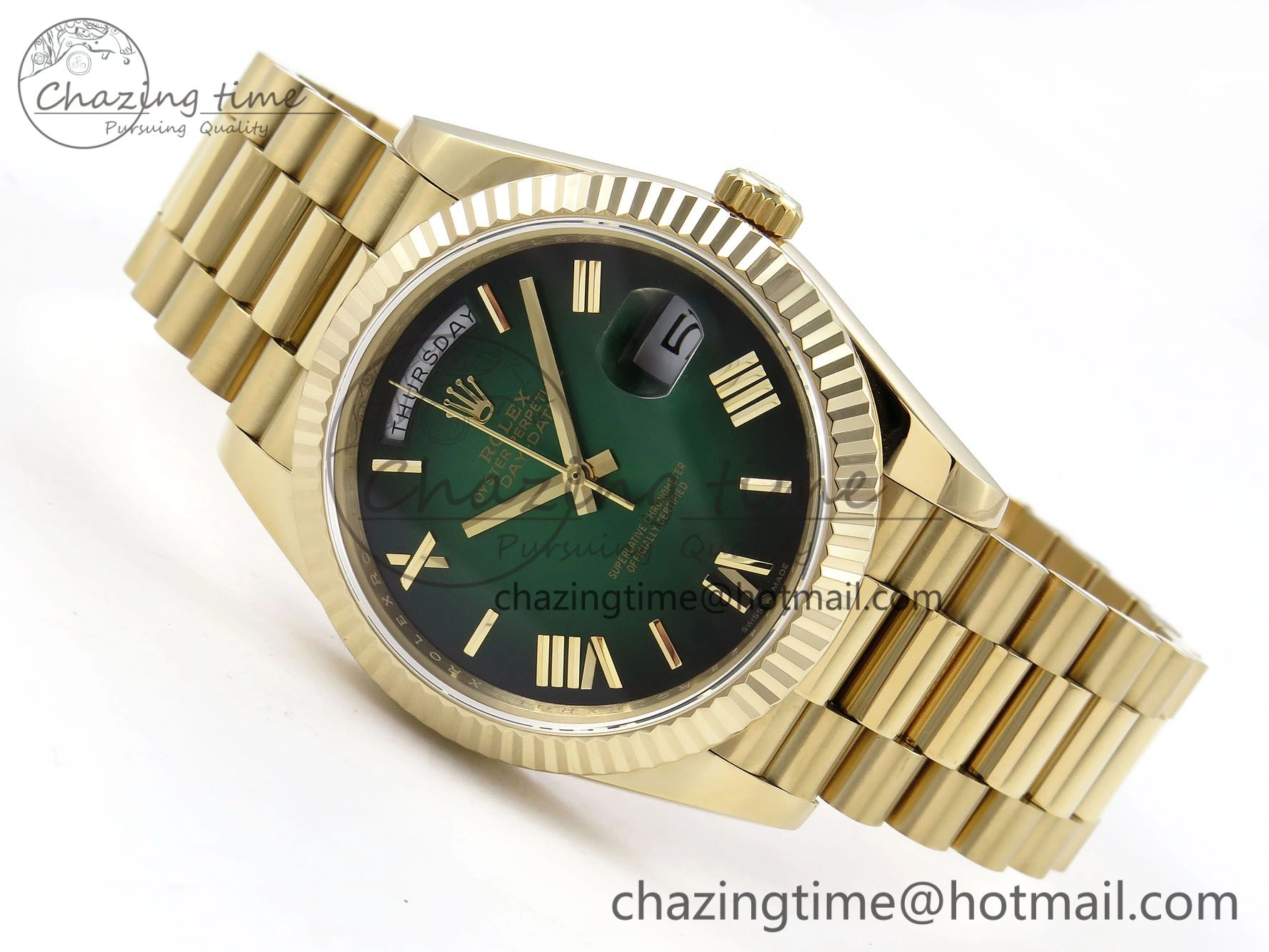 DayDate 40mm YG QF 1:1 Best Edition Green Roman Dial on President Bracelet A2824 (Gain Weight) Colorful 1333