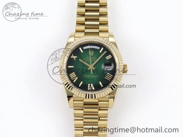 DayDate 40mm YG QF 1:1 Best Edition Green Roman Dial on President Bracelet A2824 (Gain Weight) Colorful 1333
