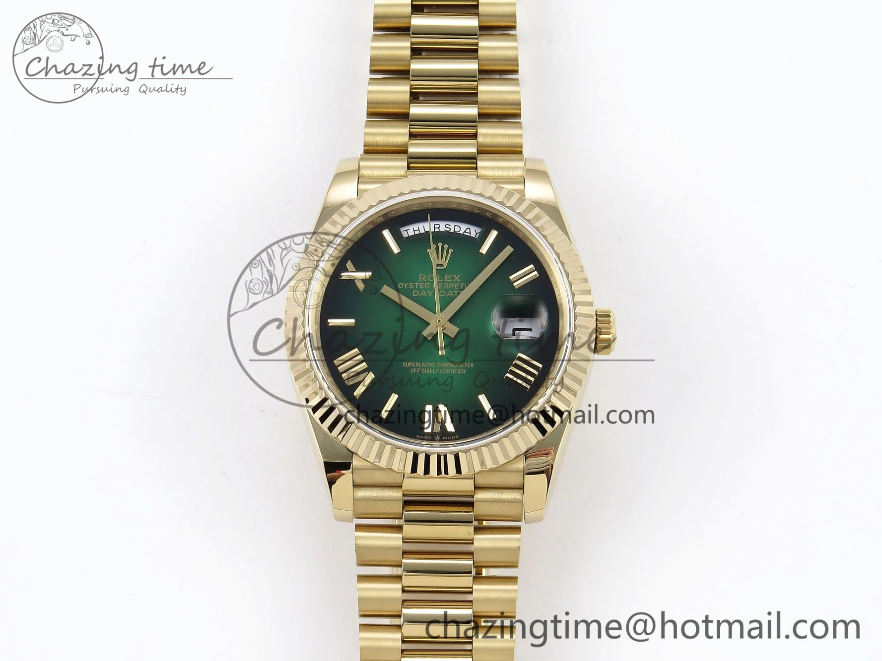 DayDate 40mm YG QF 1:1 Best Edition Green Roman Dial on President Bracelet A2824 (Gain Weight) Colorful 1333