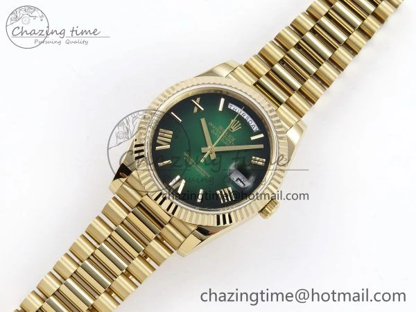 DayDate 40mm YG QF 1:1 Best Edition Green Roman Dial on President Bracelet A2824 (Gain Weight) Colorful 1333
