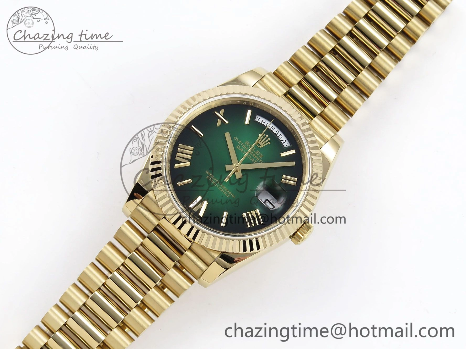 DayDate 40mm YG QF 1:1 Best Edition Green Roman Dial on President Bracelet A2824 (Gain Weight) Colorful 1333