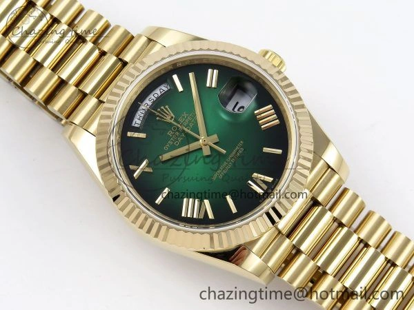 DayDate 40mm YG QF 1:1 Best Edition Green Roman Dial on President Bracelet A2824 (Gain Weight) Colorful 1333