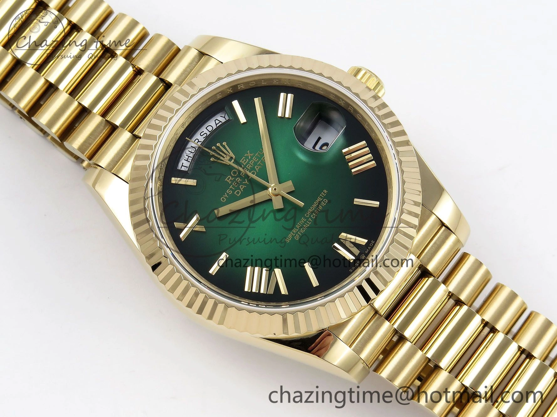 DayDate 40mm YG QF 1:1 Best Edition Green Roman Dial on President Bracelet A2824 (Gain Weight) Colorful 1333
