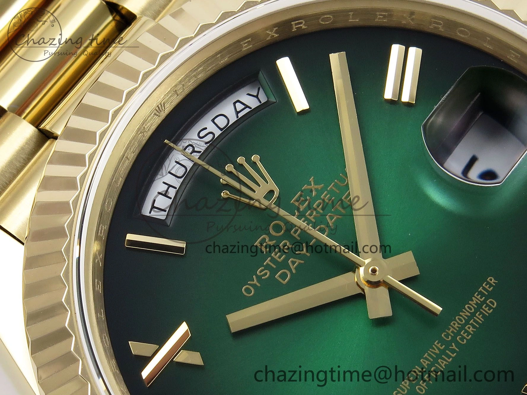 DayDate 40mm YG QF 1:1 Best Edition Green Roman Dial on President Bracelet A2824 (Gain Weight) Colorful 1333