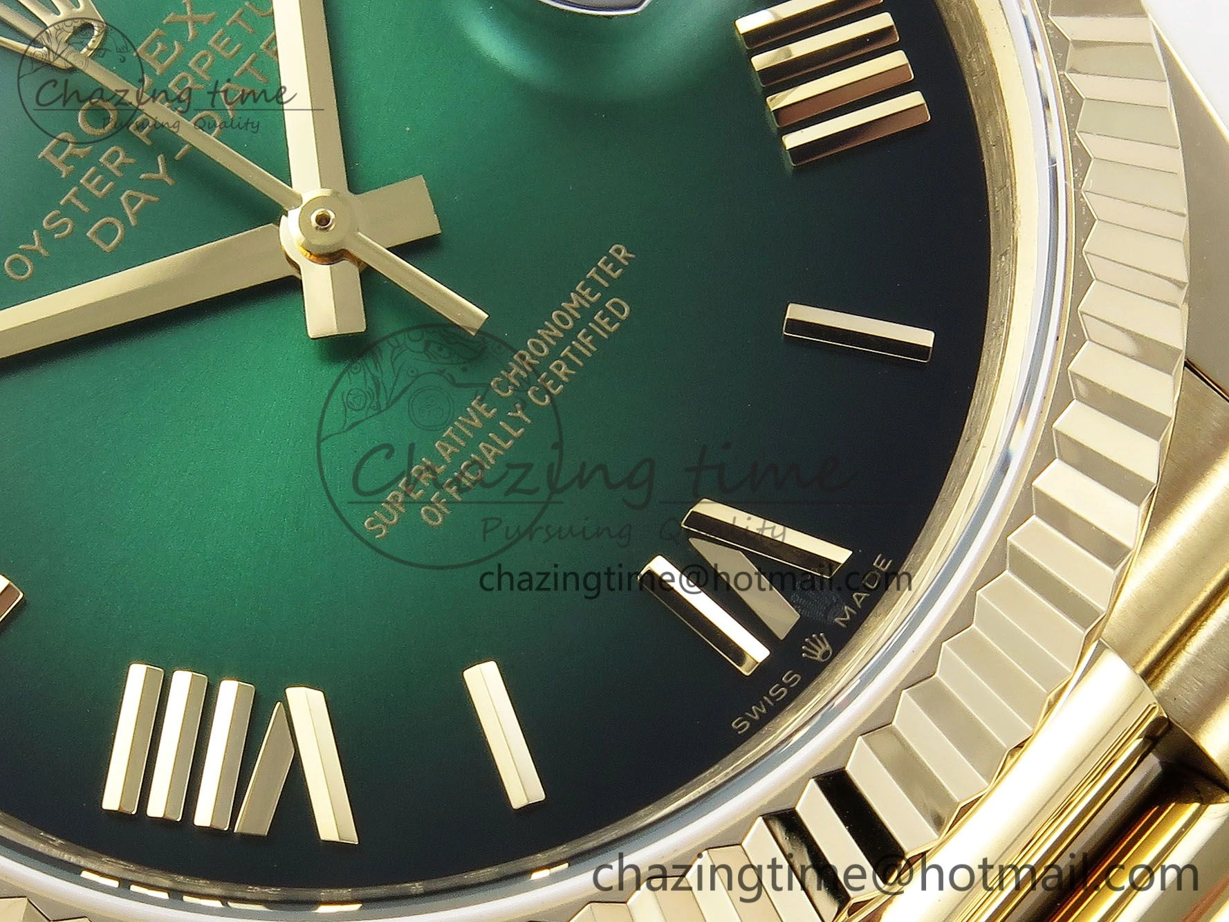 DayDate 40mm YG QF 1:1 Best Edition Green Roman Dial on President Bracelet A2824 (Gain Weight) Colorful 1333