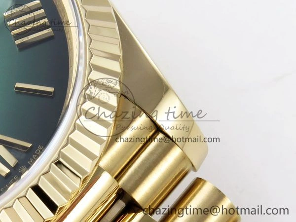 DayDate 40mm YG QF 1:1 Best Edition Green Roman Dial on President Bracelet A2824 (Gain Weight) Colorful 1333