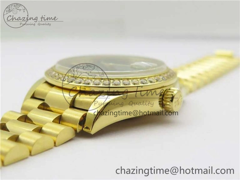 Stretchable Daydate 278288 31mm YG EWF Best Edition Green Malachite Dial Crystal Markers on YG President Bracelet ETA 10332