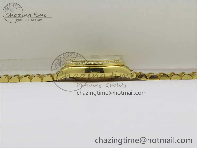 Stretchable Daydate 278288 31mm YG EWF Best Edition Green Malachite Dial Crystal Markers on YG President Bracelet ETA 10332