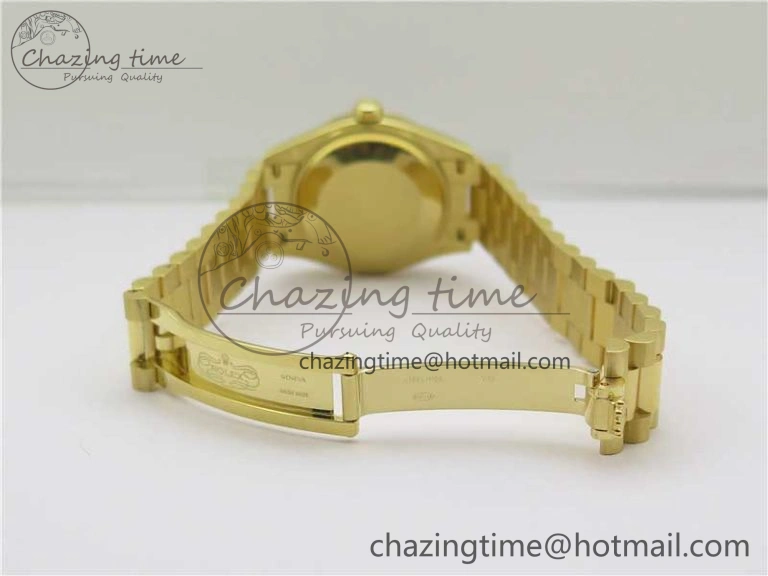 Stretchable Daydate 278288 31mm YG EWF Best Edition Green Malachite Dial Crystal Markers on YG President Bracelet ETA 10332