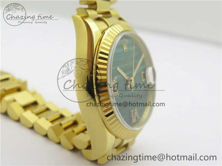 Durable Daydate 278288 31mm YG EWF Best Edition Green Malachite Dial on YG President Bracelet ETA 2605