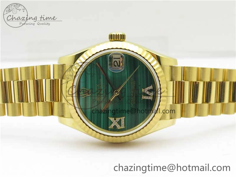 Durable Daydate 278288 31mm YG EWF Best Edition Green Malachite Dial on YG President Bracelet ETA 2605