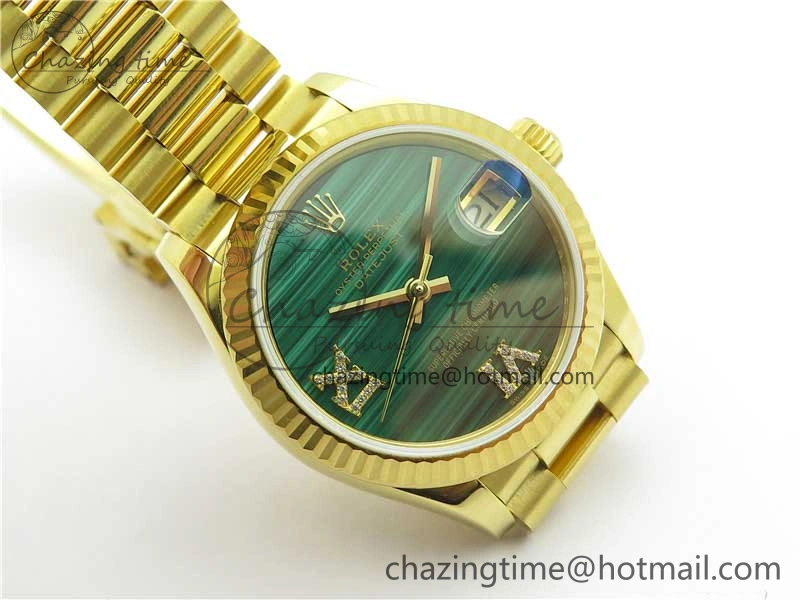 Durable Daydate 278288 31mm YG EWF Best Edition Green Malachite Dial on YG President Bracelet ETA 2605