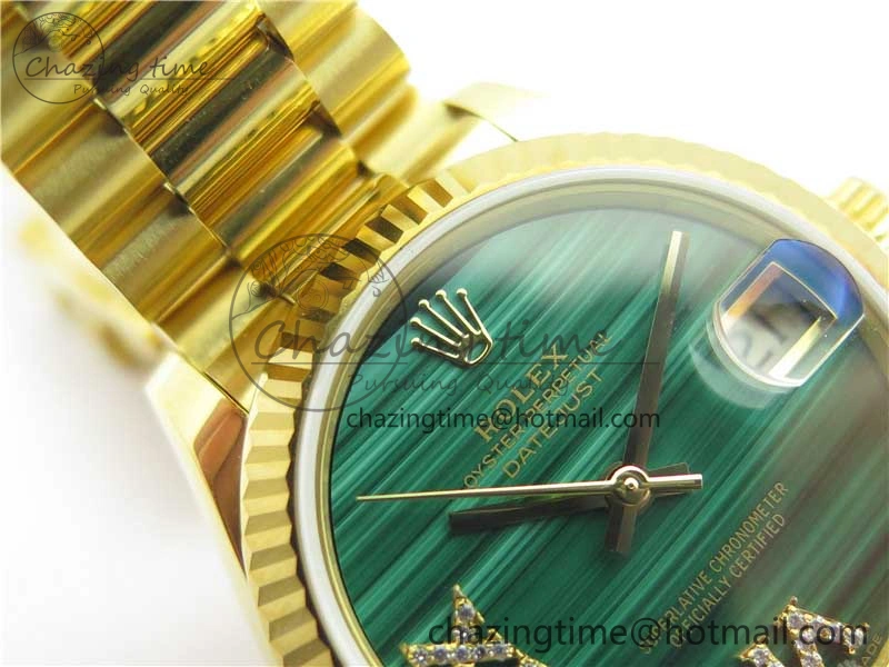 Durable Daydate 278288 31mm YG EWF Best Edition Green Malachite Dial on YG President Bracelet ETA 2605