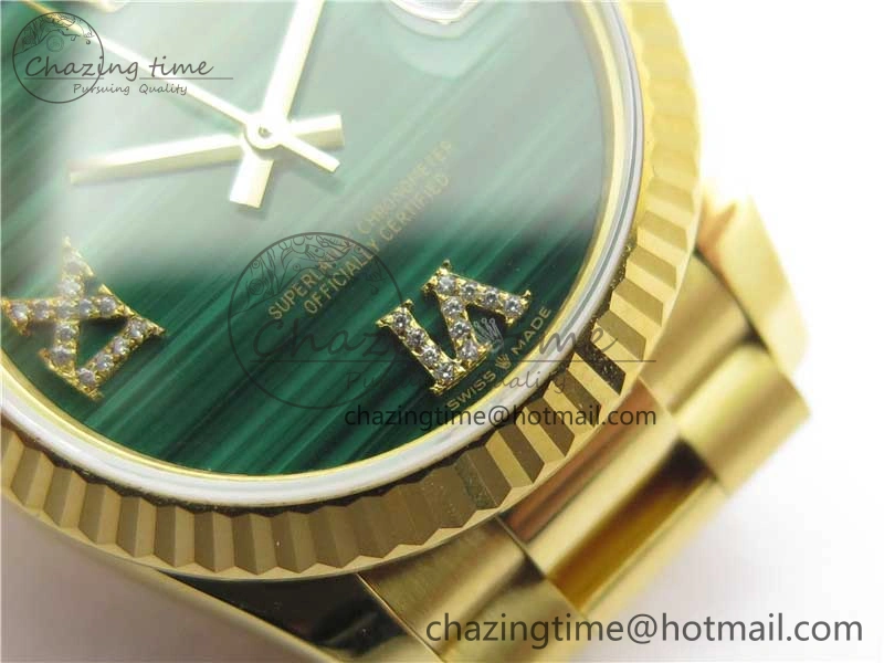 Durable Daydate 278288 31mm YG EWF Best Edition Green Malachite Dial on YG President Bracelet ETA 2605